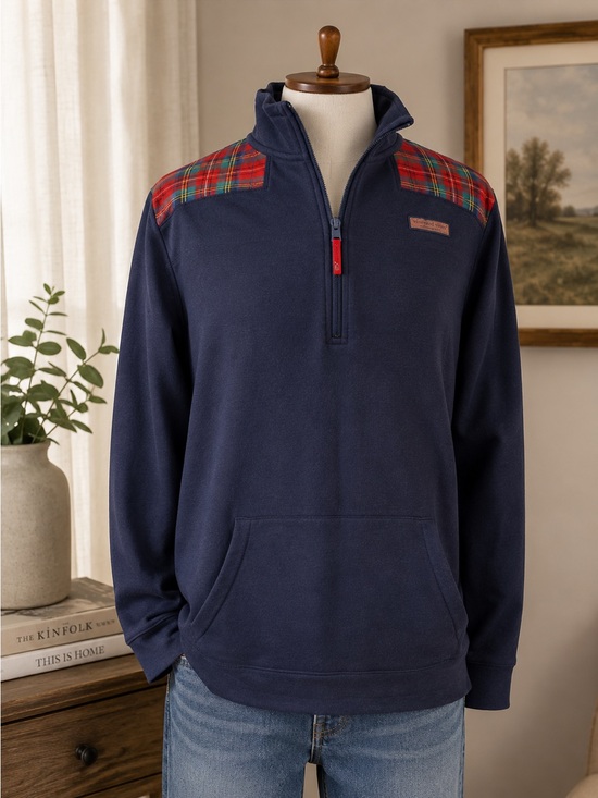 Vineyard Vines Other - Vineyard Vines Navy Quarter-Zip with Red Plaid Shoulder